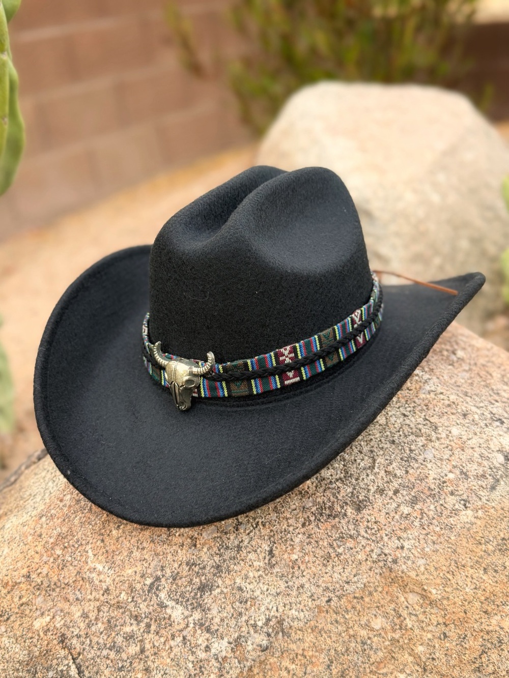 HAT Cowboy Western Hat with Decorative Steer Band Coastal Cowgirl